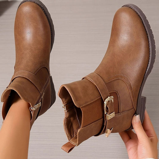 Women's Western Buckle Block Heel Chelsea Ankle Boots