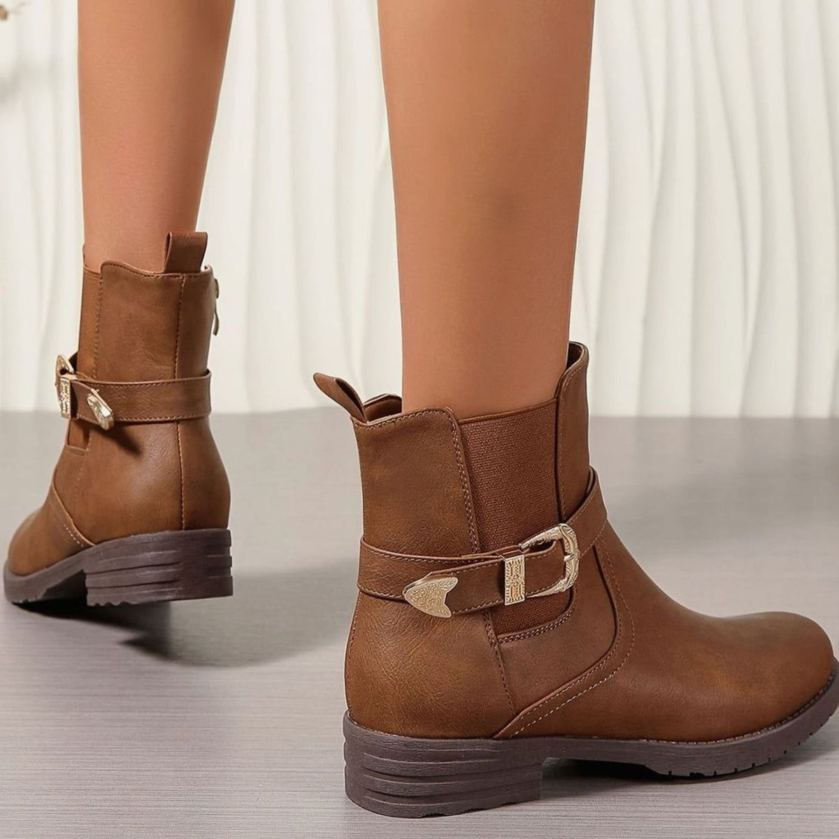 Women's Western Buckle Block Heel Chelsea Ankle Boots