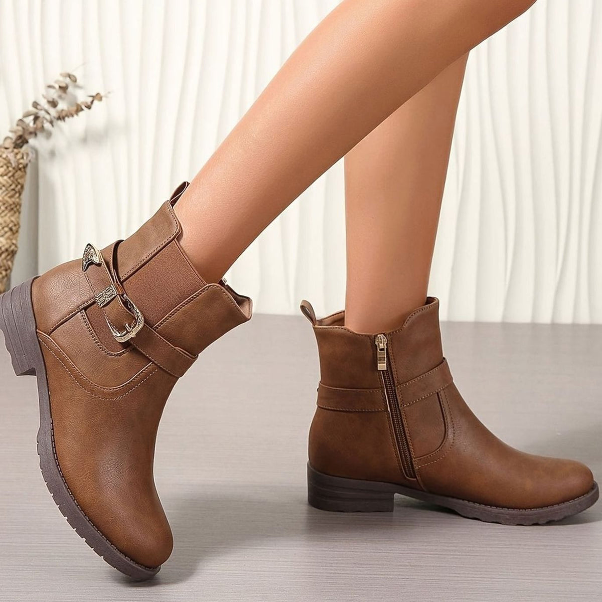 Women's Western Buckle Block Heel Chelsea Ankle Boots