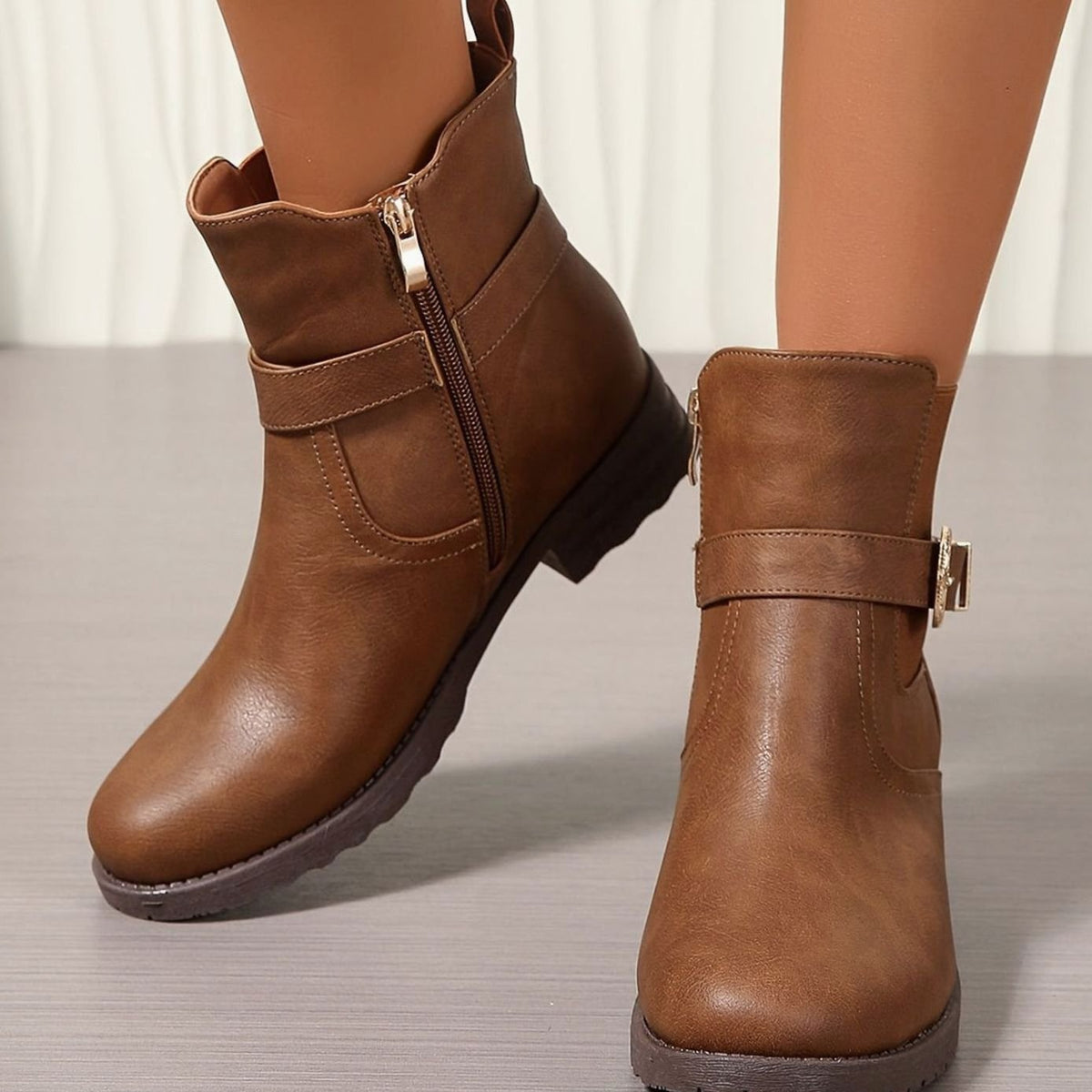 Women's Western Buckle Block Heel Chelsea Ankle Boots