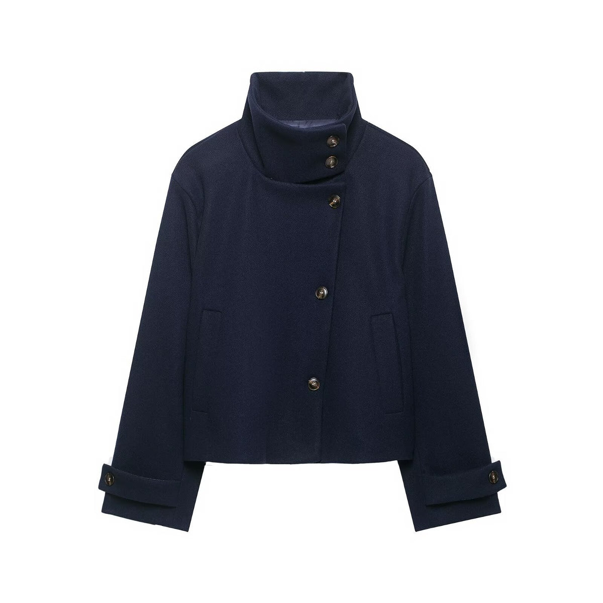 Women's Wool-Blend Short Jacket with High Stand Collar