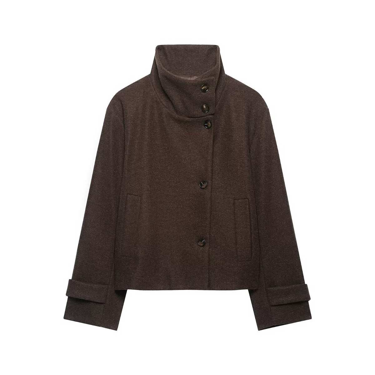 Women's Wool-Blend Short Jacket with High Stand Collar