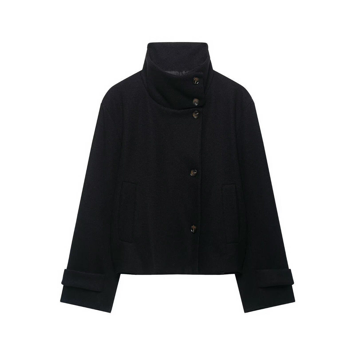 Women's Wool-Blend Short Jacket with High Stand Collar