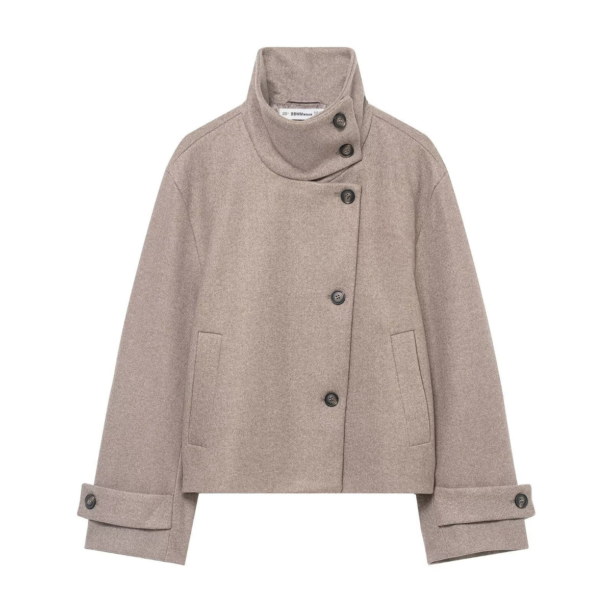 Women's Wool-Blend Short Jacket with High Stand Collar