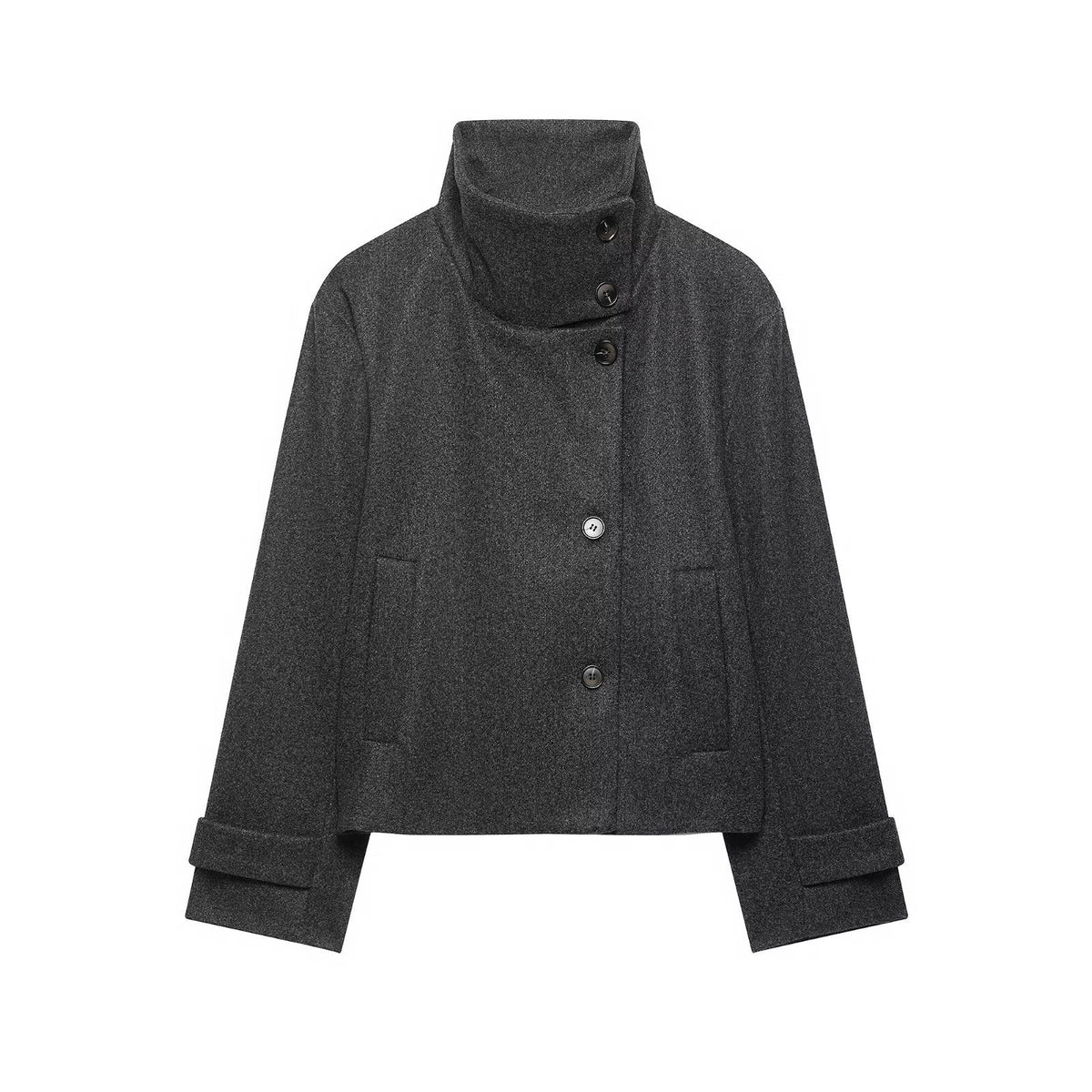Women's Wool-Blend Short Jacket with High Stand Collar