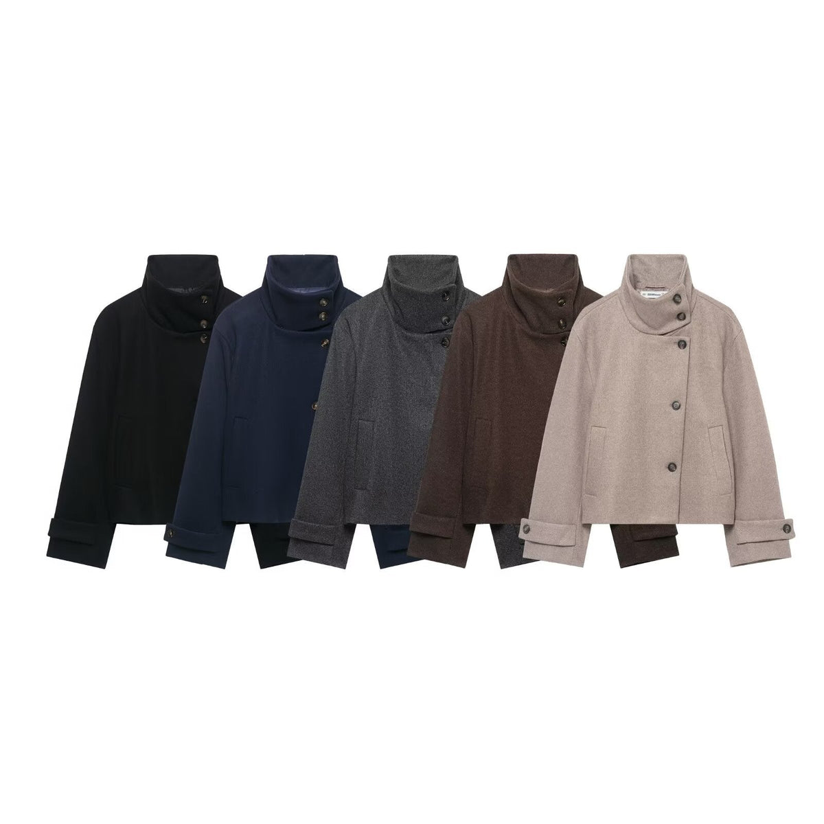 Women's Wool-Blend Short Jacket with High Stand Collar