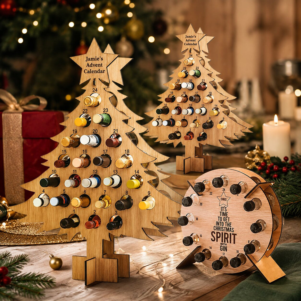 Wooden 24-Slot Wine & Beer Advent Calendar Holder Countdown Display