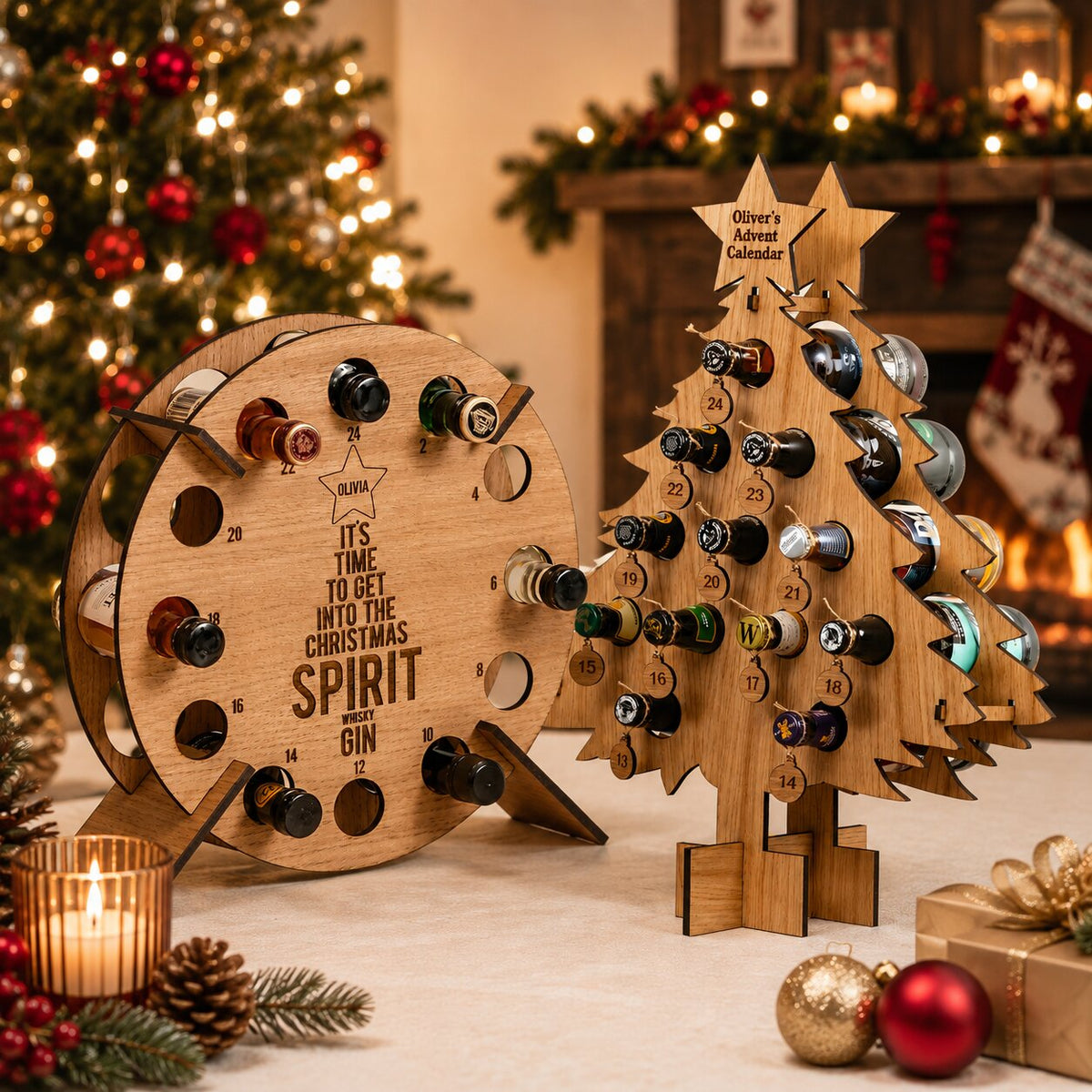 Wooden 24-Slot Wine & Beer Advent Calendar Holder Countdown Display