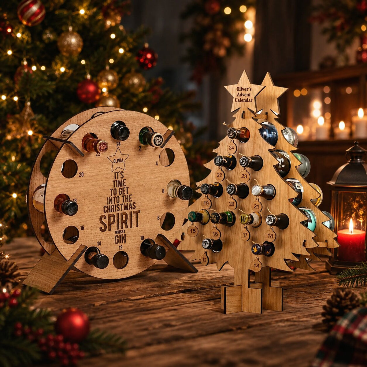 Wooden 24-Slot Wine & Beer Advent Calendar Holder Countdown Display
