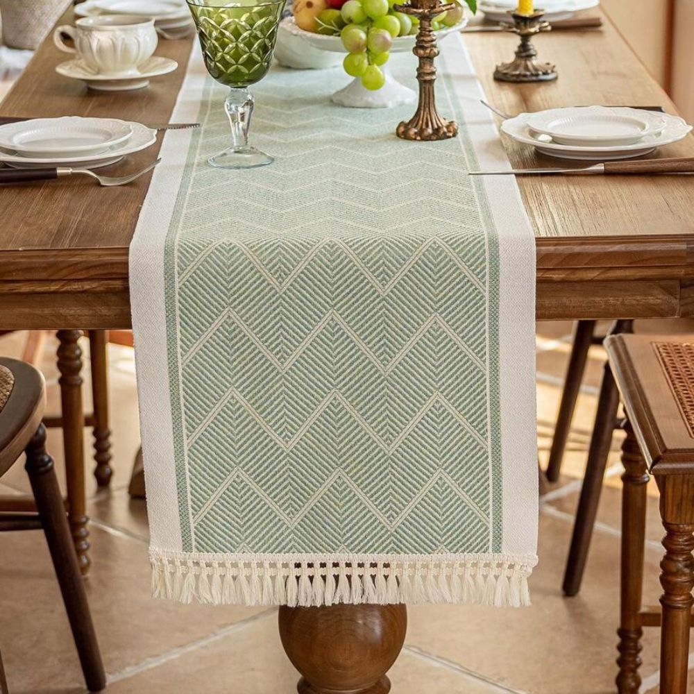 Woven Chevron Microfiber Table Runner with Tassels