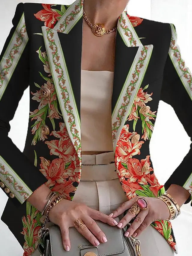 Image of Zara | Women's Floral Long Sleeve Double-Breasted Blazer