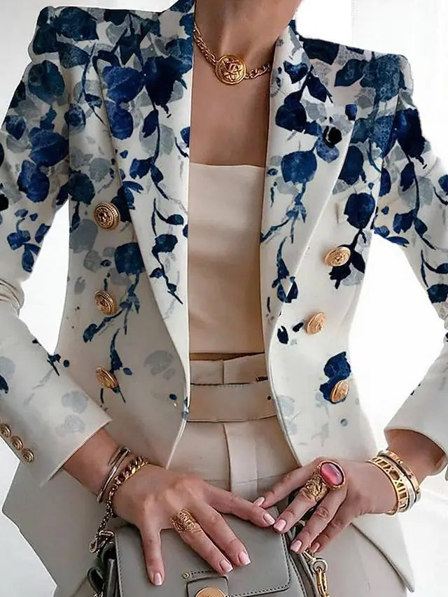 Image of Zara | Women's Floral Long Sleeve Double-Breasted Blazer