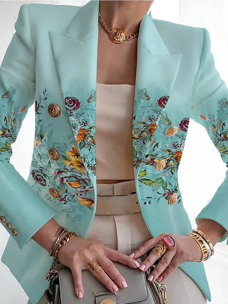 Image of Zara | Women's Floral Long Sleeve Double-Breasted Blazer