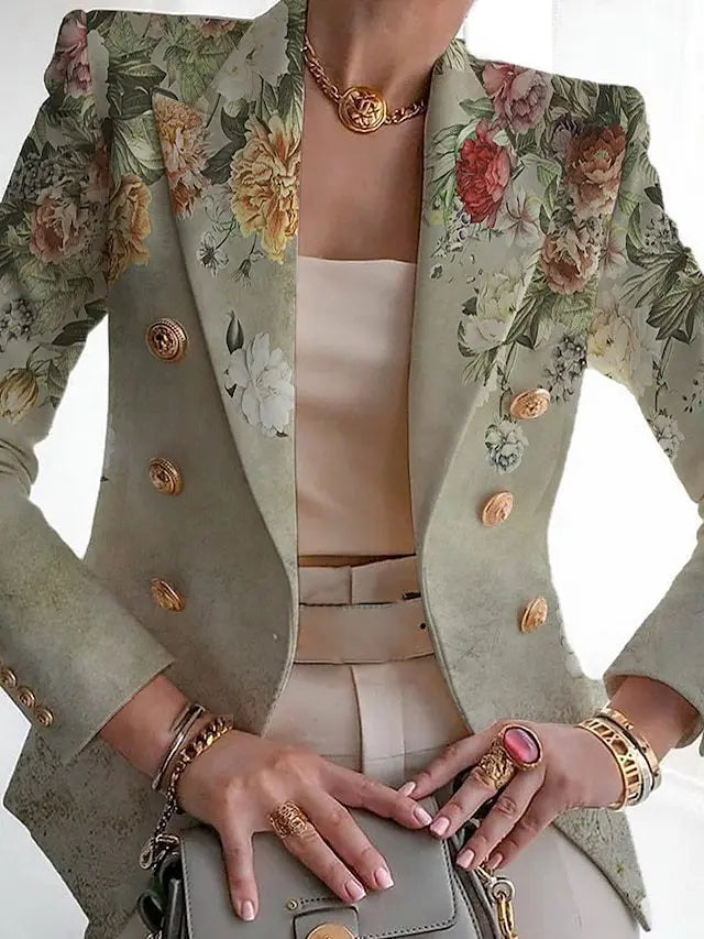 Image of Zara | Women's Floral Long Sleeve Double-Breasted Blazer