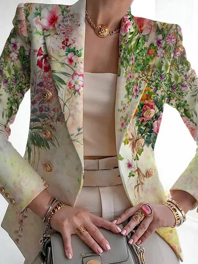 Image of Zara | Women's Floral Long Sleeve Double-Breasted Blazer