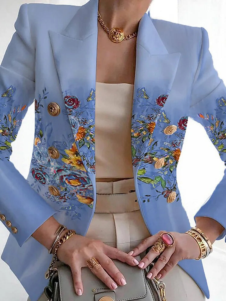 Image of Zara | Women's Floral Long Sleeve Double-Breasted Blazer