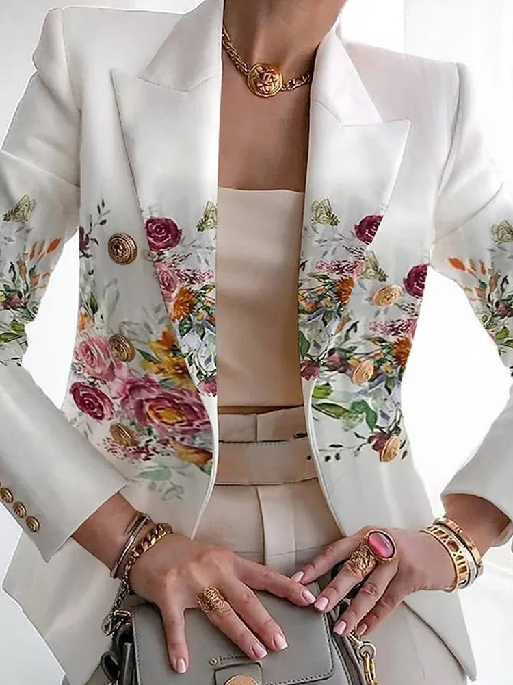 Image of Zara | Women's Floral Long Sleeve Double-Breasted Blazer