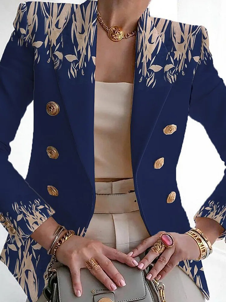 Image of Zara | Women's Floral Long Sleeve Double-Breasted Blazer