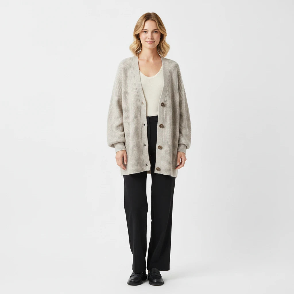 Oversized Ribbed Knit Cardigan for Women