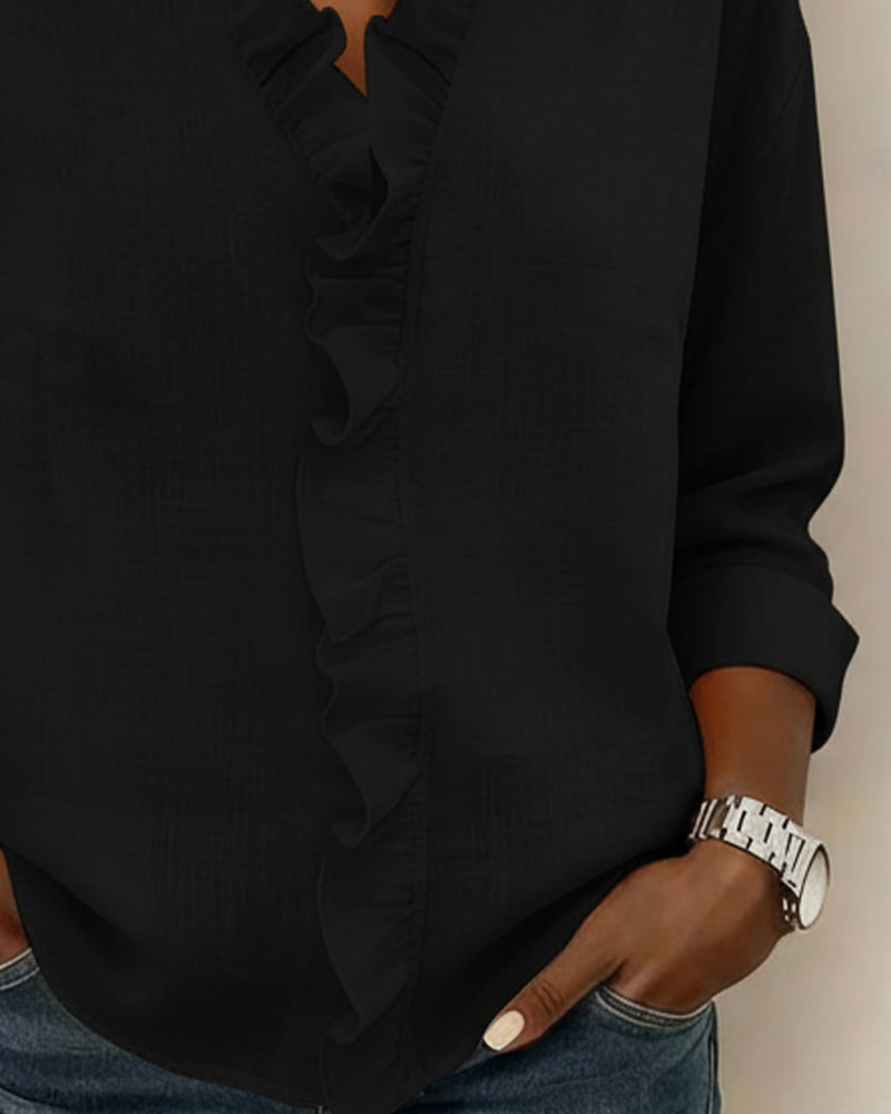 Image of Zoe | Women's Ruffle V-Neck Long Sleeve Blouse