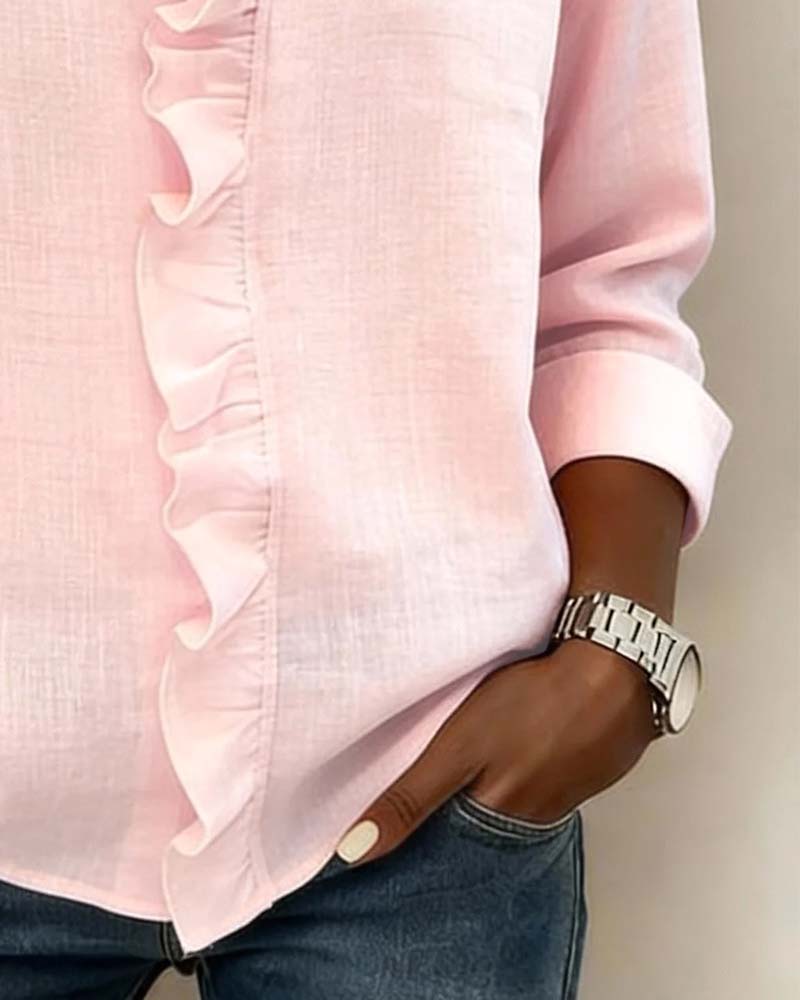 Image of Zoe | Women's Ruffle V-Neck Long Sleeve Blouse