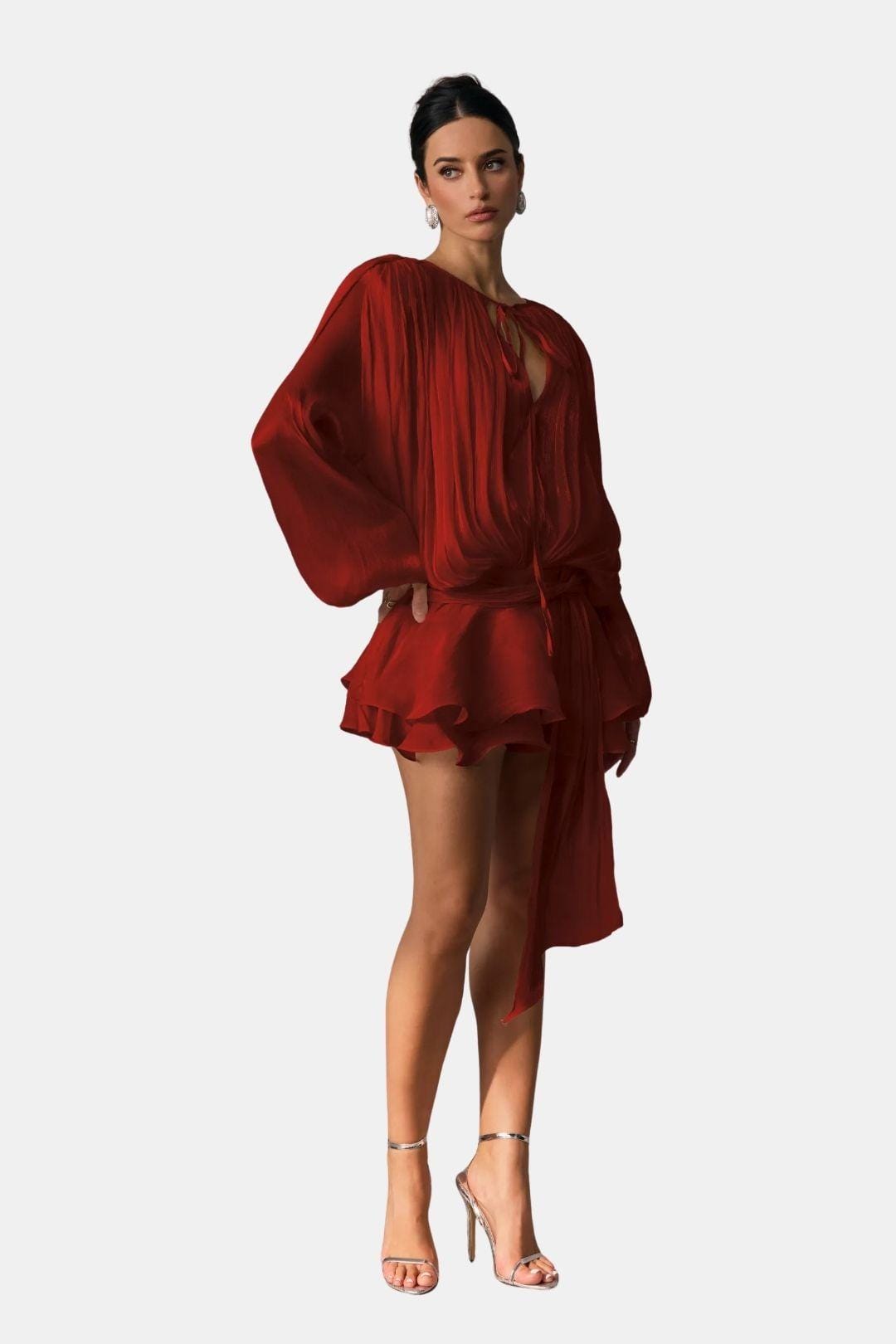 Image of Zoe | Women's Tie Neck Long Sleeve Mini Dress