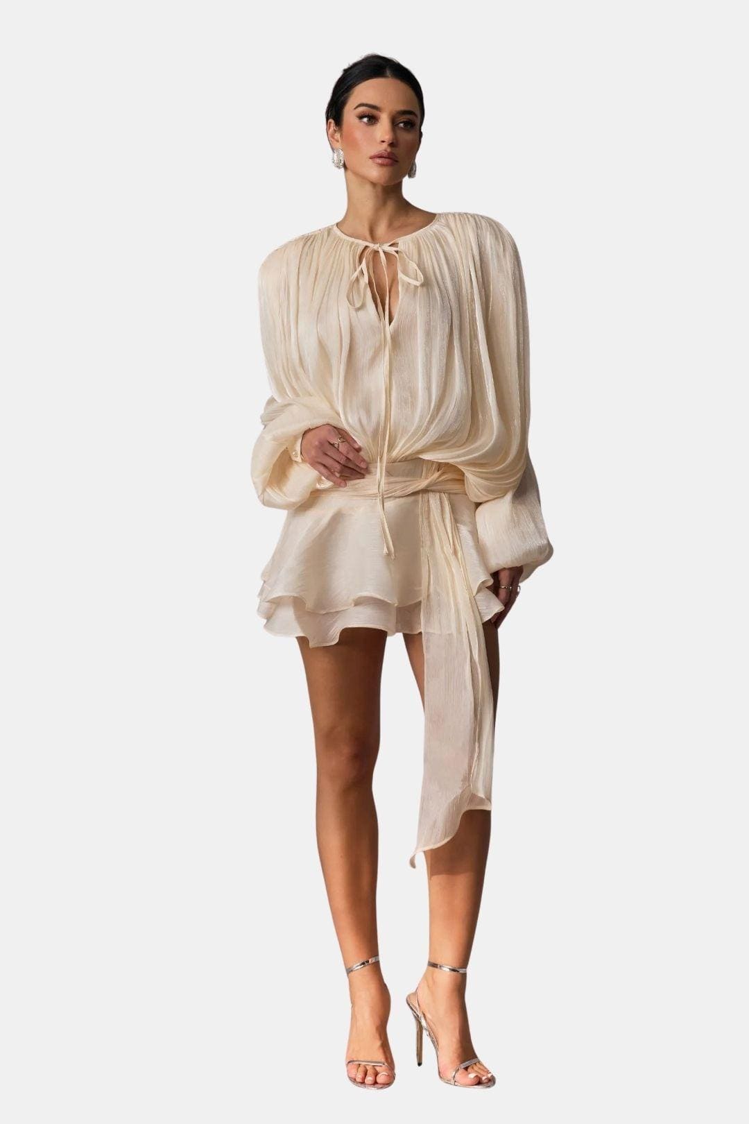 Image of Zoe | Women's Tie Neck Long Sleeve Mini Dress