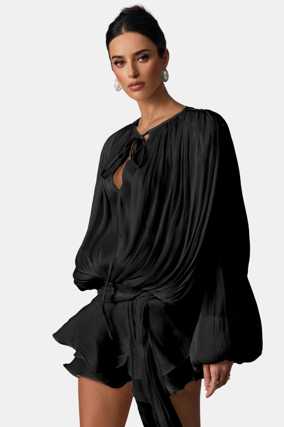 Image of Zoe | Women's Tie Neck Long Sleeve Mini Dress